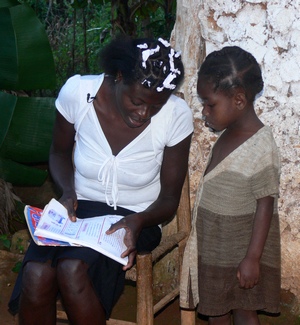 Lotanie and daughter reading